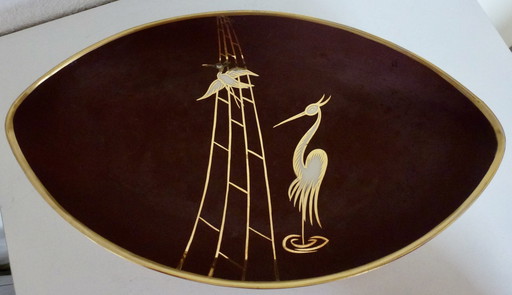 Bol en porcelaine roulée Bavaria Brown Crane Years 60s/70s Bird of Paradise