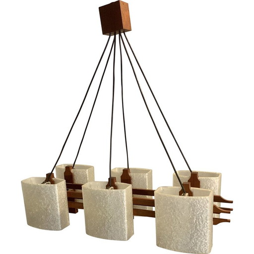 Lampe suspendue vintage en teck scandinave, 1960