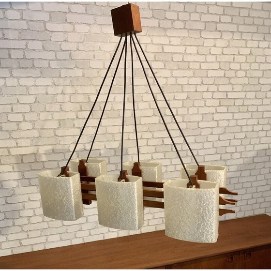 Image 1 of Lampe suspendue vintage en teck scandinave, 1960