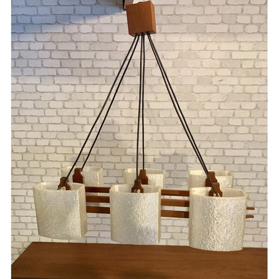 Image 1 of Lampe suspendue vintage en teck scandinave, 1960