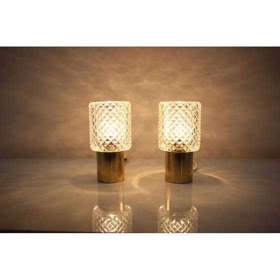 Image 1 of Paire de lampes vintage en laiton et verre par Kamenický Šenov pour Preciosa, Tchécoslovaquie 1970