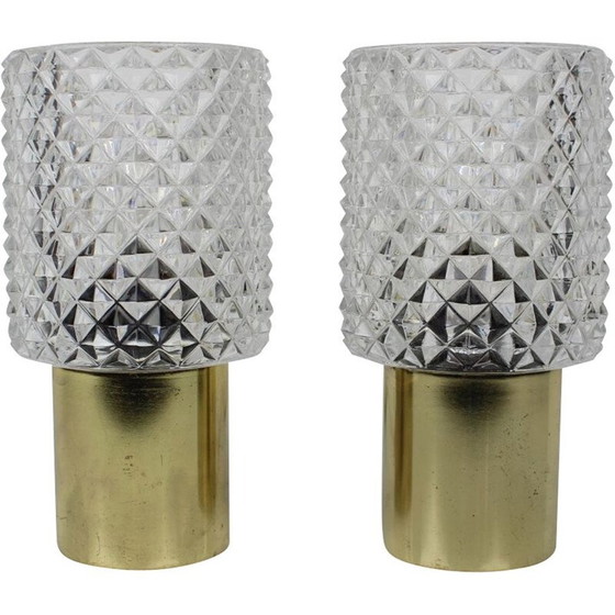 Image 1 of Paire de lampes vintage en laiton et verre par Kamenický Šenov pour Preciosa, Tchécoslovaquie 1970