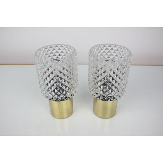 Image 1 of Paire de lampes vintage en laiton et verre par Kamenický Šenov pour Preciosa, Tchécoslovaquie 1970