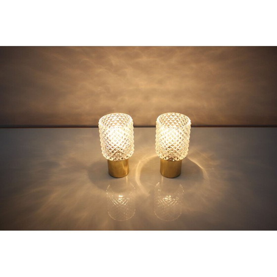 Image 1 of Paire de lampes vintage en laiton et verre par Kamenický Šenov pour Preciosa, Tchécoslovaquie 1970