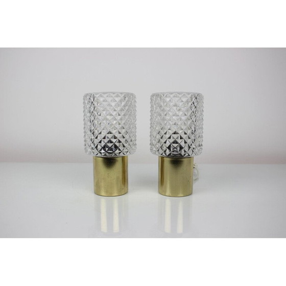 Image 1 of Paire de lampes vintage en laiton et verre par Kamenický Šenov pour Preciosa, Tchécoslovaquie 1970