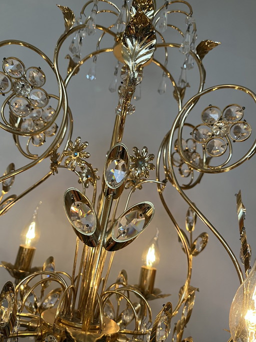 Xl Branded Swarovski Floral Chandelier Suspension Lamp Gold Leaf