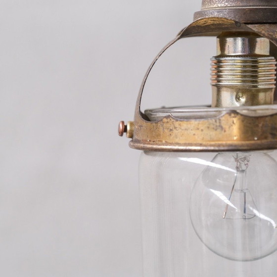 Image 1 of Paire de pendentifs en verre transparent et laiton, France 1950