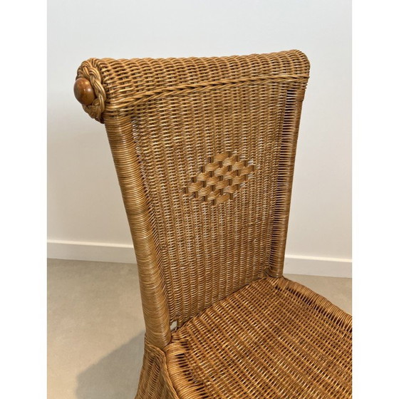 Image 1 of Ensemble de 6 chaises vintage en rotin et bois, France 1970