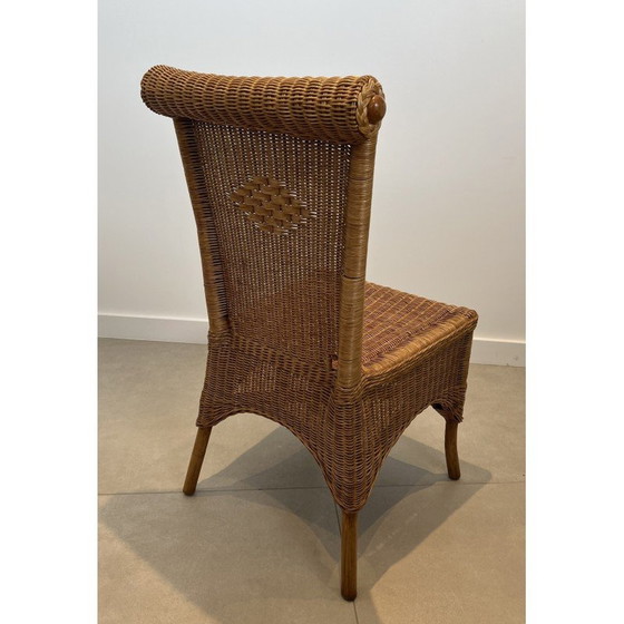 Image 1 of Ensemble de 6 chaises vintage en rotin et bois, France 1970