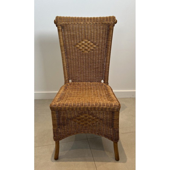 Image 1 of Ensemble de 6 chaises vintage en rotin et bois, France 1970