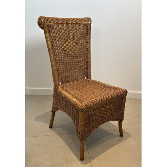 Image 1 of Ensemble de 6 chaises vintage en rotin et bois, France 1970