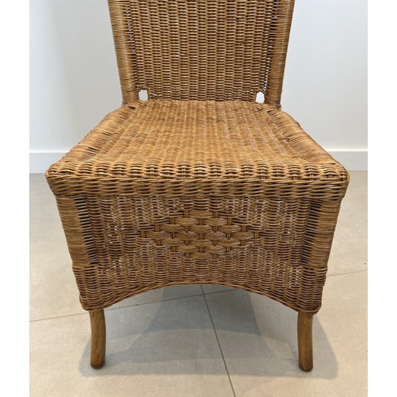 Image 1 of Ensemble de 6 chaises vintage en rotin et bois, France 1970