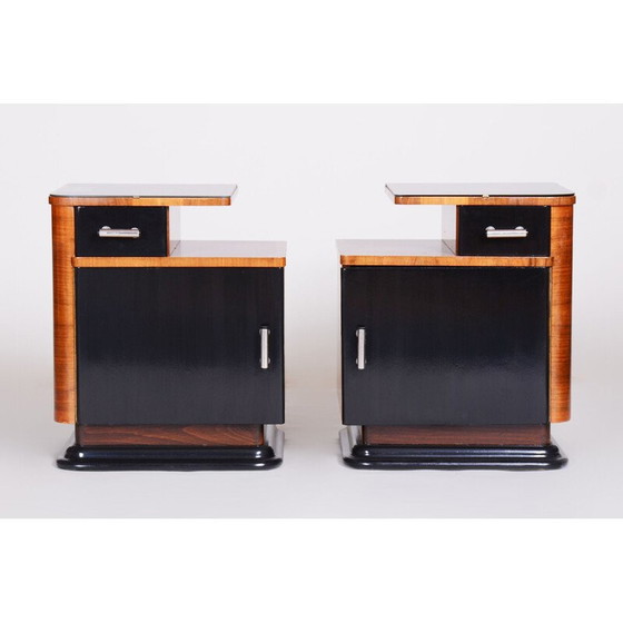 Image 1 of Paire de tables de nuit en noyer Art déco tchèque, années 1930