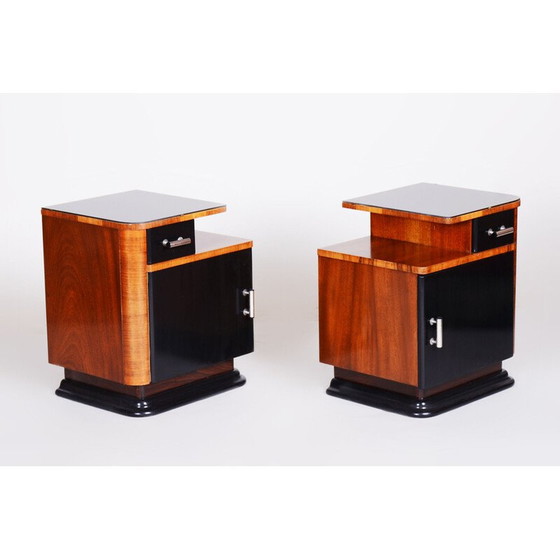 Image 1 of Paire de tables de nuit en noyer Art déco tchèque, années 1930