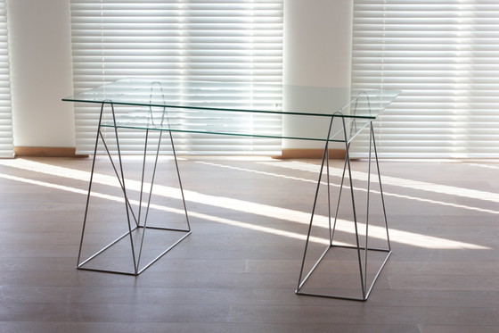 Image 1 of Bureau français postmoderne en verre, 1980S