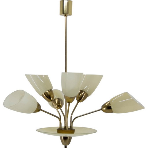 Lustre vintage en laiton et verre par Kamenicky Senov, Tchécoslovaquie 1950