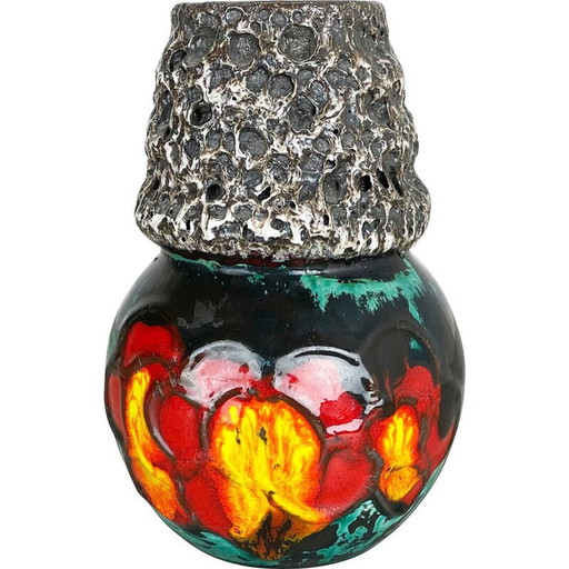 Vase vintage en poterie de lave grasse par Scheurich Wgp, Allemagne 1970