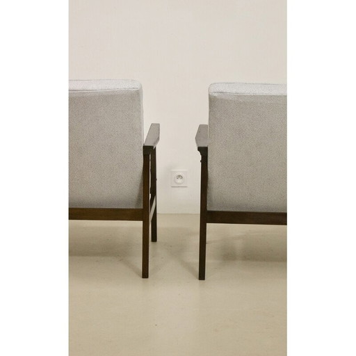 Paire de fauteuils vintage modèle 300-190 en tissu chiné gris perle par Henryk, Pologne 1970