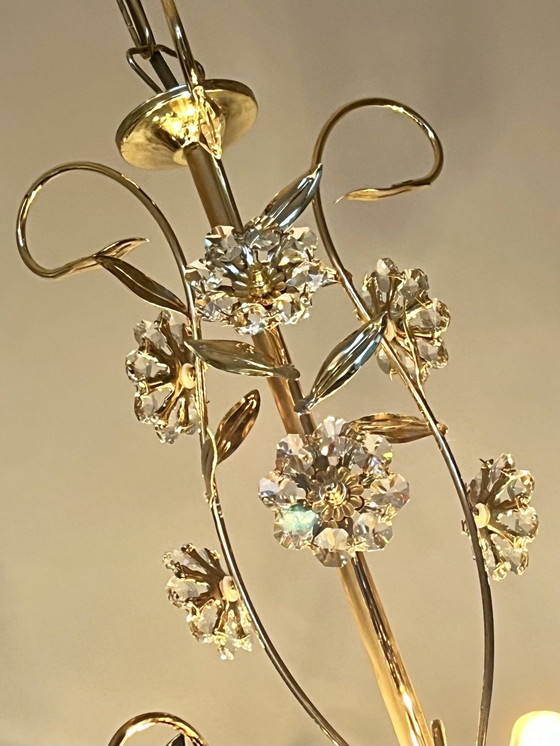 Image 1 of Branded Swarovski Crystal Flower Chandelier Gold Leaf