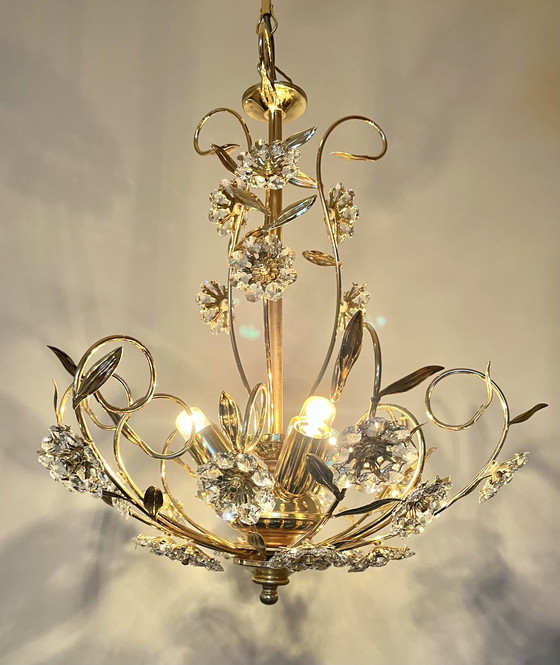 Image 1 of Branded Swarovski Crystal Flower Chandelier Gold Leaf