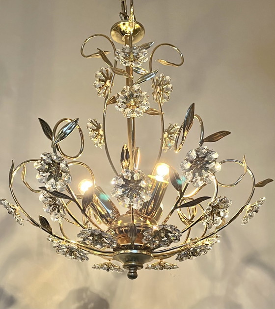 Image 1 of Branded Swarovski Crystal Flower Chandelier Gold Leaf