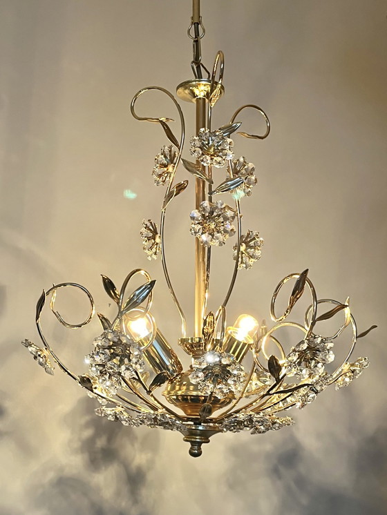 Image 1 of Branded Swarovski Crystal Flower Chandelier Gold Leaf