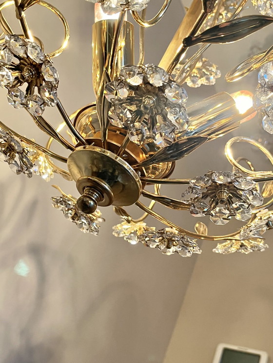 Image 1 of Branded Swarovski Crystal Flower Chandelier Gold Leaf