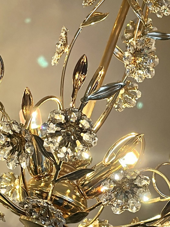 Image 1 of Branded Swarovski Crystal Flower Chandelier Gold Leaf