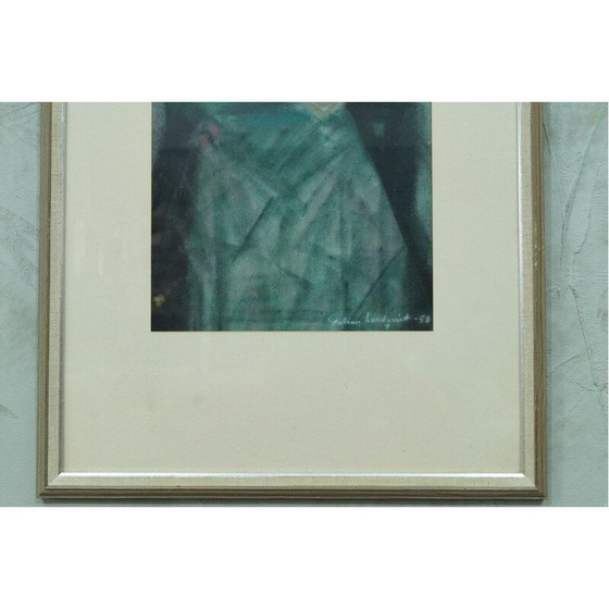 Image 1 of Portrait moderniste vintage d'une femme avec des fleurs par Fabian Lundqvist, Suède 1953