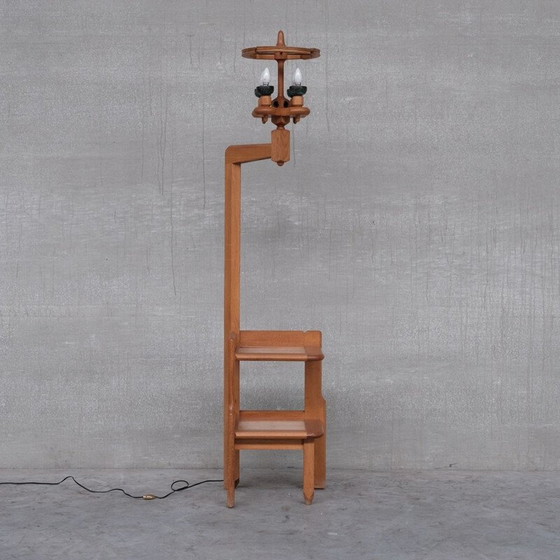 Image 1 of Lampadaire vintage en chêne par Guillerme et Chambron, France 1960
