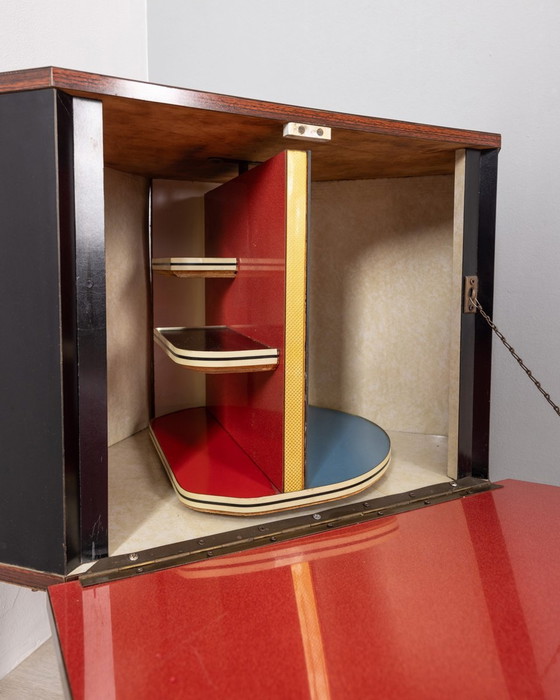 Image 1 of Vintage 60S Corner Bar Cabinet In Italian Design Wood