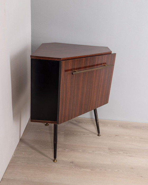 Image 1 of Vintage 60S Corner Bar Cabinet In Italian Design Wood