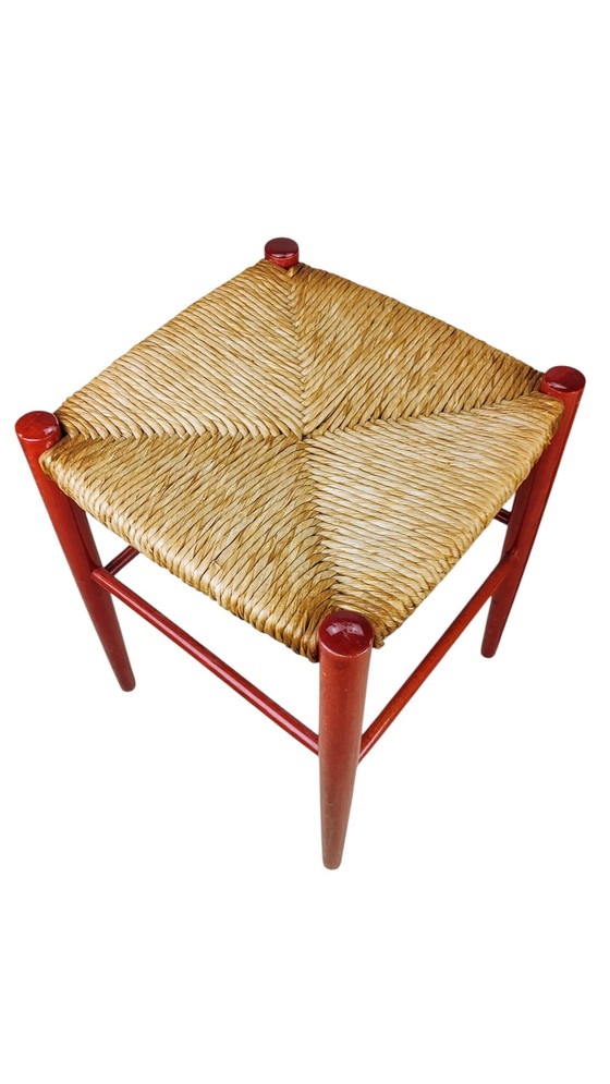 Image 1 of Ensemble tabourets joncs rouge et vert 1960S