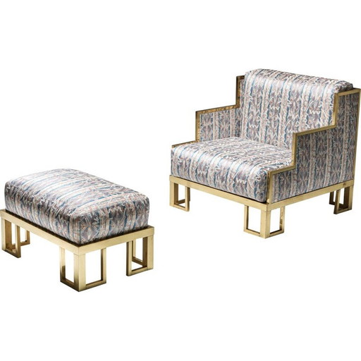 Chaise longue et ottoman en laiton Gabriella, style Crespi, 1970