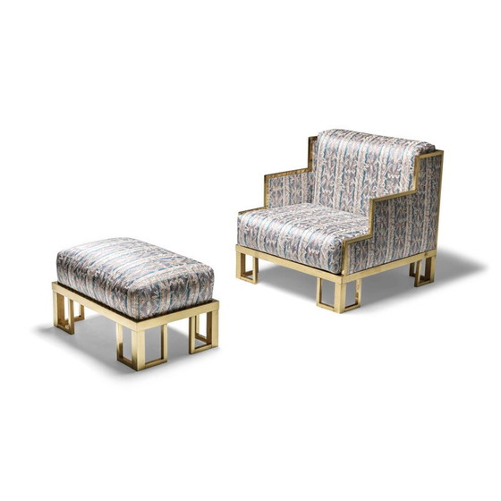 Image 1 of Chaise longue et ottoman en laiton Gabriella, style Crespi, 1970