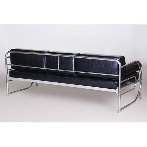 Canapé vintage en cuir noir Bauhaus par Robert Slezak, années 1930