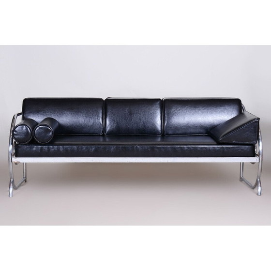 Image 1 of Canapé vintage en cuir noir Bauhaus par Robert Slezak, années 1930