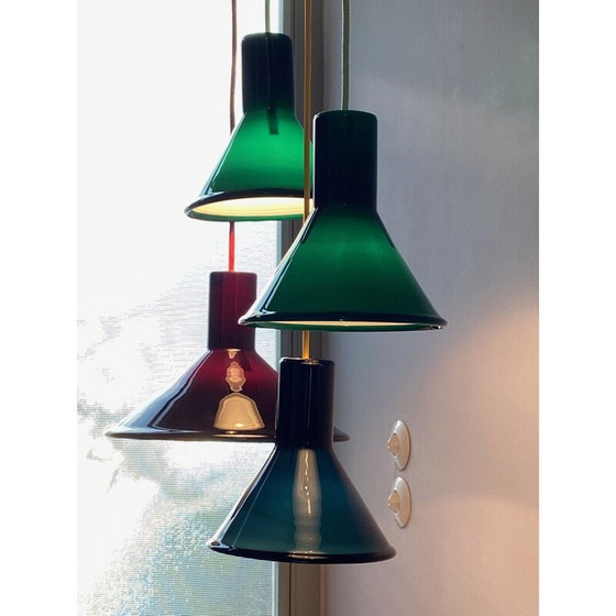 Image 1 of Suspension vintage "P et T" en verre opale de Michael Bang pour Holmegaard, Danemark 1970