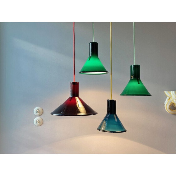 Image 1 of Suspension vintage "P et T" en verre opale de Michael Bang pour Holmegaard, Danemark 1970