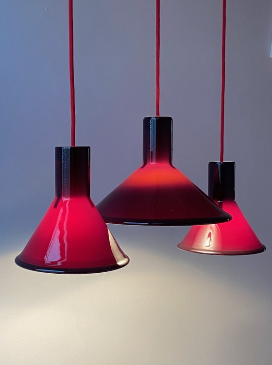 Image 1 of Suspension vintage "P et T" en verre opale de Michael Bang pour Holmegaard, Danemark 1970