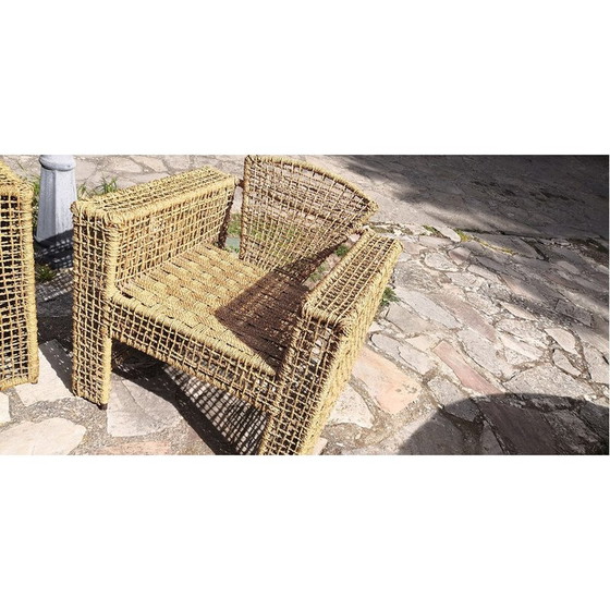 Image 1 of Paire de fauteuils vintage en métal et corde tressée, France 1980