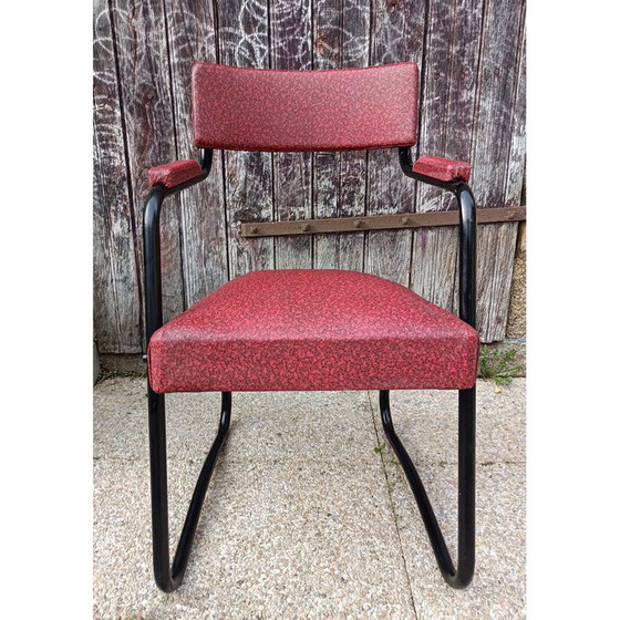 Image 1 of Fauteuil vintage en métal et skaï rouge, 1950