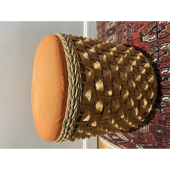Image 1 of Tabouret vintage en osier tressé, 1970