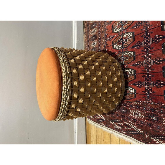 Image 1 of Tabouret vintage en osier tressé, 1970