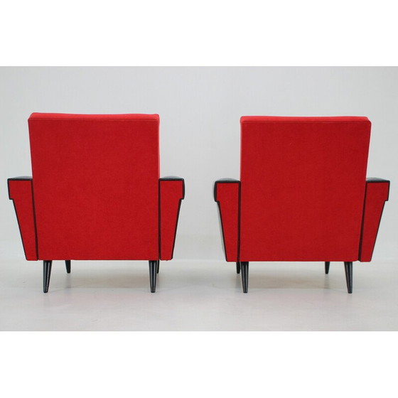 Image 1 of Paire de fauteuils vintage en similicuir et tissu rouge, Tchécoslovaquie, années 1970