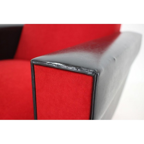 Image 1 of Paire de fauteuils vintage en similicuir et tissu rouge, Tchécoslovaquie, années 1970