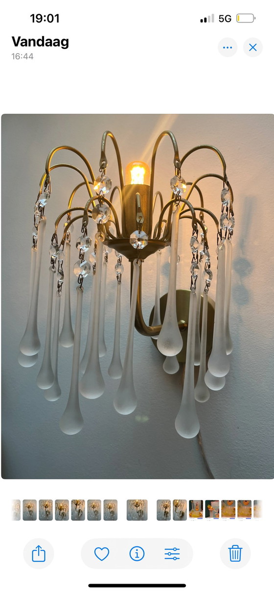 Image 1 of Lot de 2 appliques en forme de goutte d'eau en cristal vintage italien