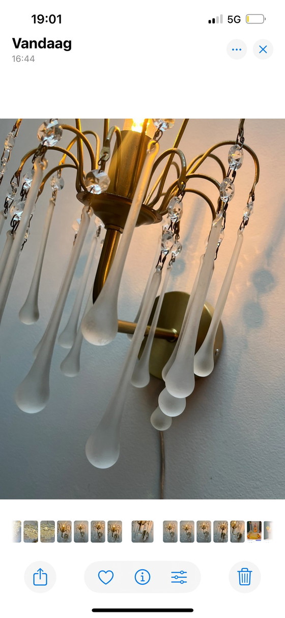 Image 1 of Lot de 2 appliques en forme de goutte d'eau en cristal vintage italien