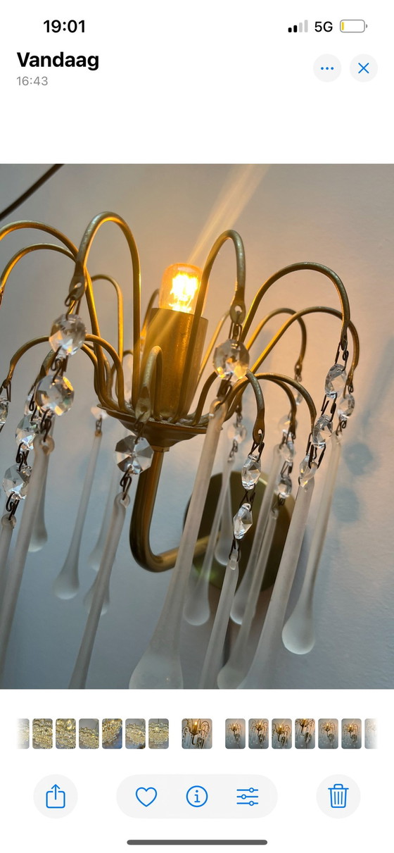 Image 1 of Lot de 2 appliques en forme de goutte d'eau en cristal vintage italien