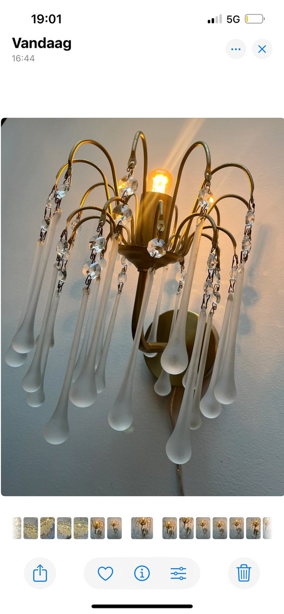 Image 1 of Lot de 2 appliques en forme de goutte d'eau en cristal vintage italien